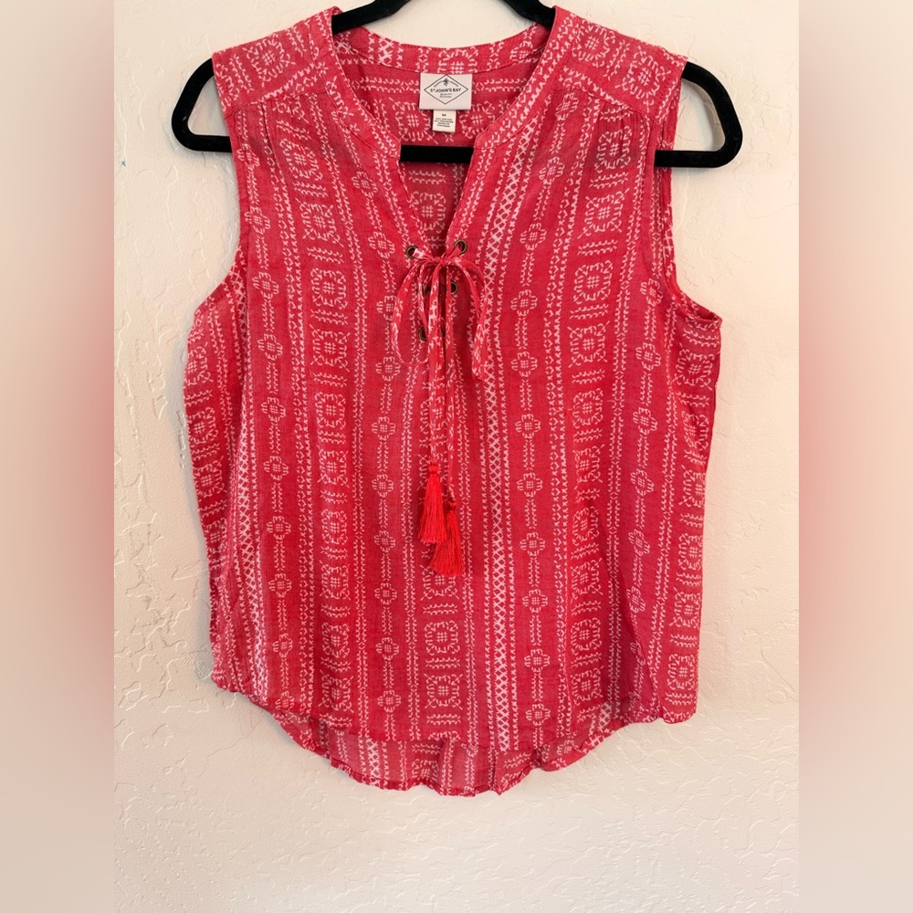 St. John's Bay Red Patterned Sleeveless Blouse